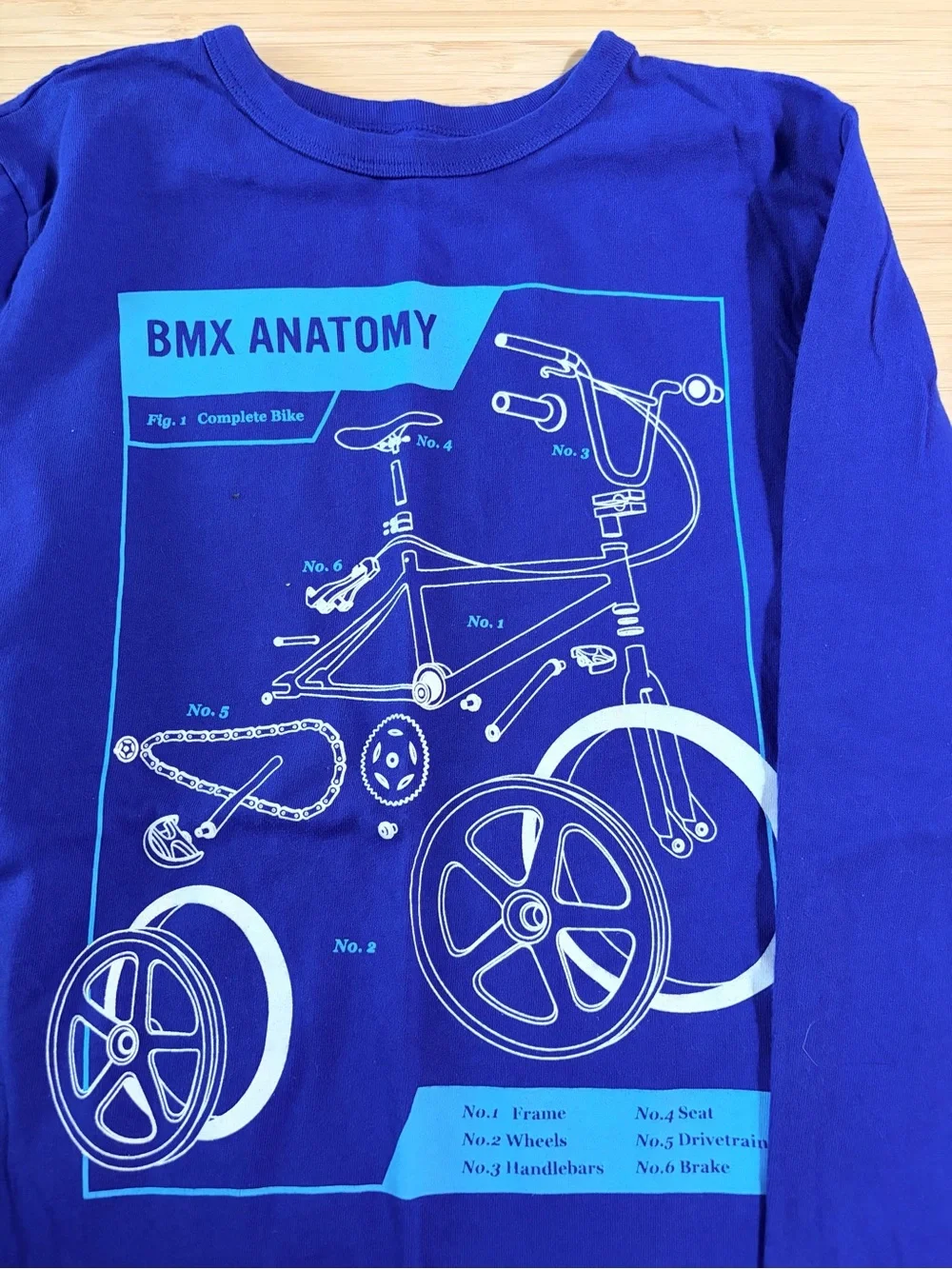 GAP Royal Blue Long-Sleeve Tee with BMX Anatomy Graphic L